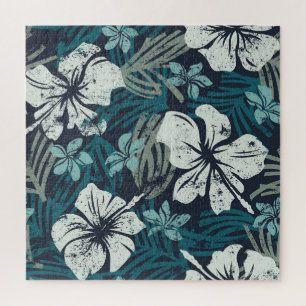 Grunge Hibiskus, tropische Tapete aus Blumen. Puzzle
