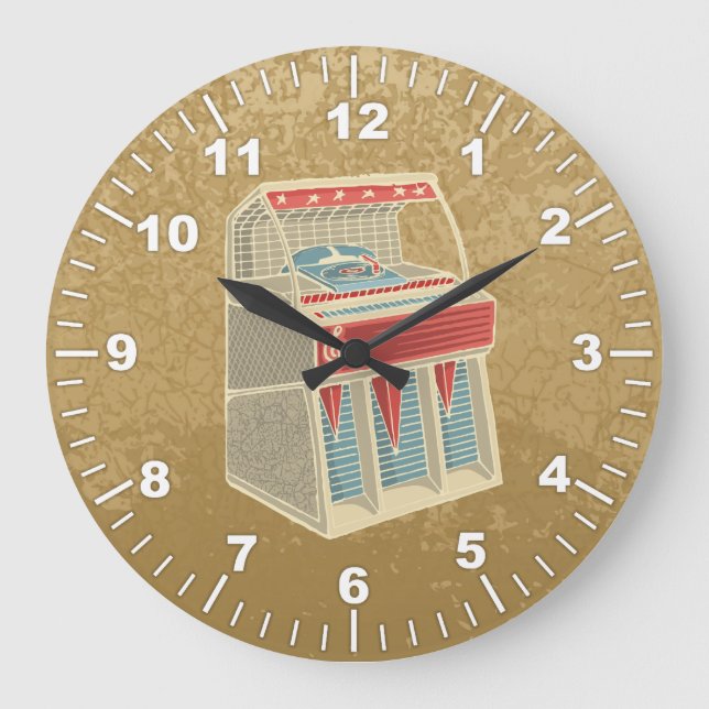 Grunge Jukebox Große Wanduhr (Vorderseite)