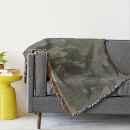 Grunge Khaki Green Camouflage Woven Throw Blankets Decke