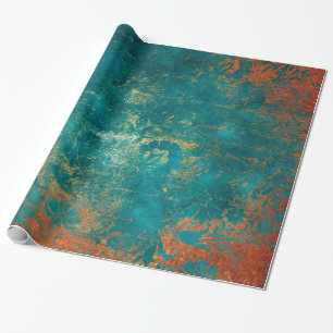 Grunge-Kupfer-Patina und Türkis-Damaskus Geschenkpapier
