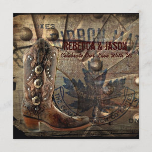 Grunge Lastwagen-Rad-Westerncowboyhochzeit Einladung