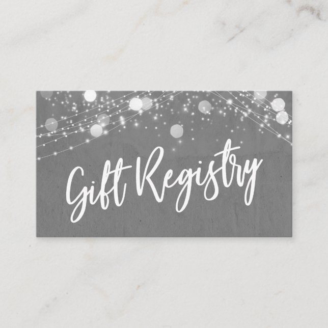 Grunge & Lights Lässiges Script Graue Gift Registr Begleitkarte (Vorderseite)