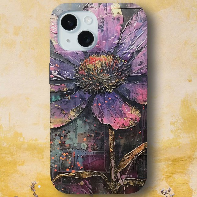 Grunge Lila Daisy Abstrakt Art Monogram Case-Mate iPhone Hülle (Von Creator hochgeladen)