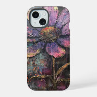 Grunge Lila Gänseblümchen Abstrakte Kunst Monogram