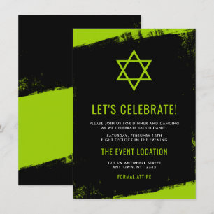Grunge Lime Green Black Bar Mitzvah Empfang Einladung