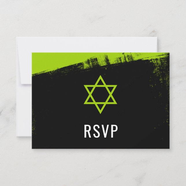 Grunge Lime Green Black Bar Mitzvah UAWG RSVP Karte (Vorderseite)