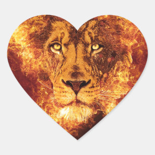 Grunge Lion Flames Herz-Aufkleber