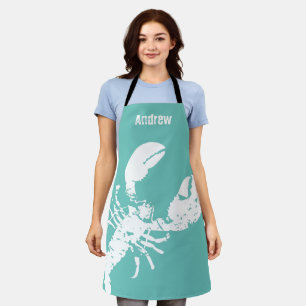 Grunge Lobster Blue White Seafood Print Custom Schürze