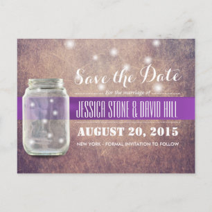 Grunge Mason Jar & Fireflies Save the Date Ankündigungspostkarte