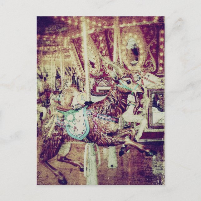 Grunge Merry-Go-Round-Goat Feiertagspostkarte (Vorderseite)