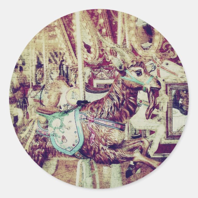 Grunge Merry-Go-Round-Goat Runder Aufkleber (Vorderseite)