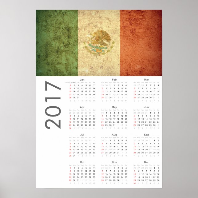 Grunge Mexico Flaggenkalender 2017 Poster (Vorne)