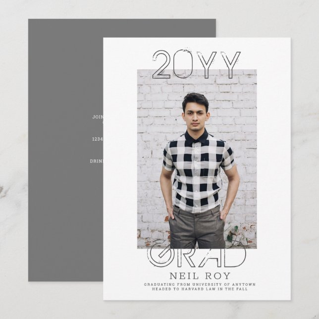 Grunge Minimalistische Moderne Abschluss Einladung (Vorne/Hinten)