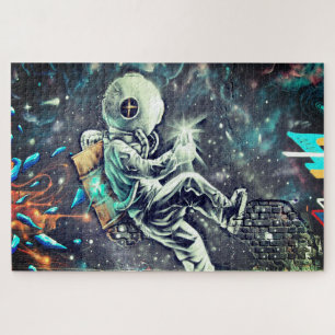 Grunge Modern Space Astronaut Street Art Puzzle