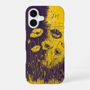 Grunge Mohn Gelb Lila Monogramm Benutzername iPhone 16 Hülle
