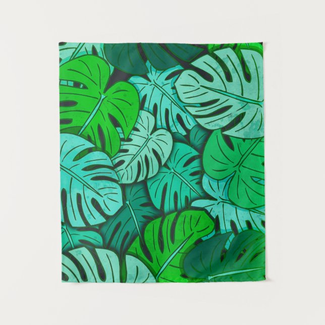 Grunge Monstera Blätter Nr. 2 Klein Wandteppich (Vorderseite)