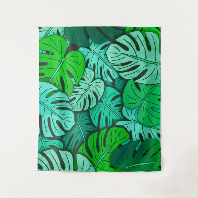 Grunge Monstera verlässt #2 groß Wandteppich (Vorderseite)