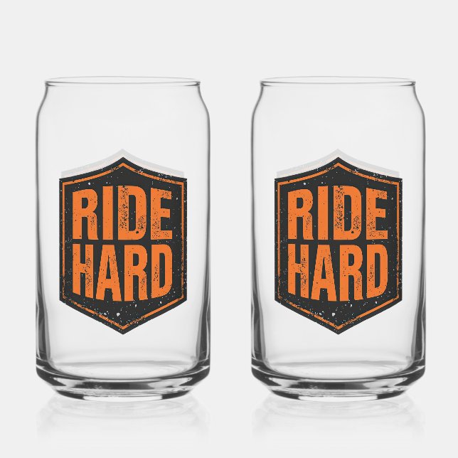 Grunge-Motorrad "Ride Hard" Schild Dosenglas (Vorderseite)