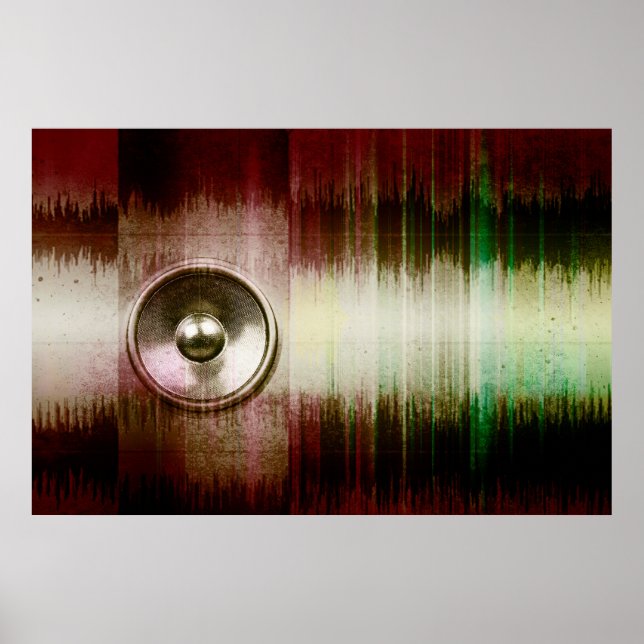 Grunge-Musik-Lautsprecher mit Schallwellen Poster (Vorne)