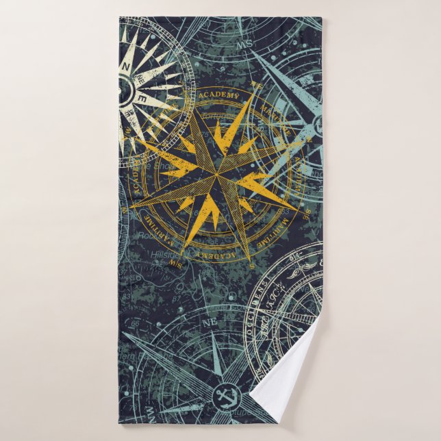 Grunge nautical rose wind compass vintage vintage  badehandtuch (Badehandtuch)