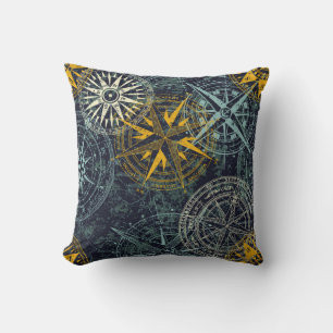 Grunge nautische Rose Windkompass Vintag Vintag Kissen