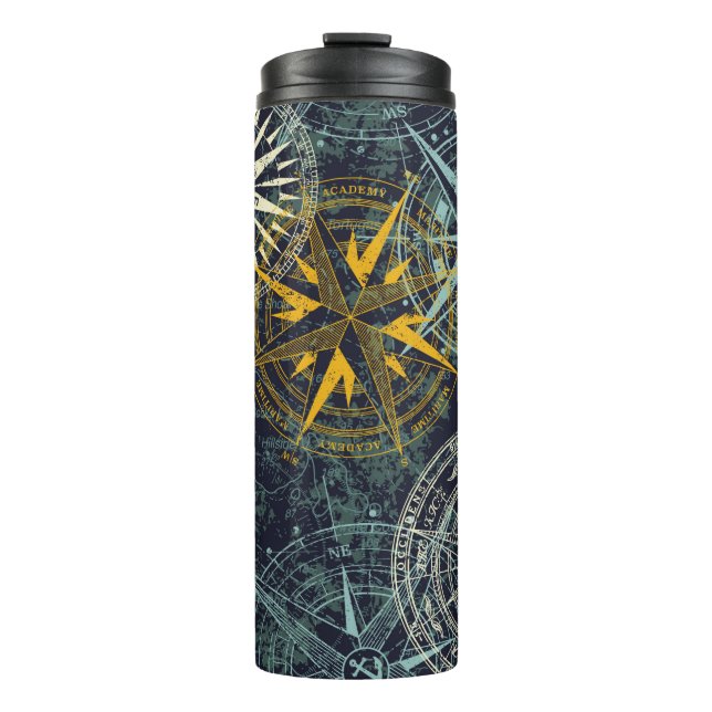 Grunge nautische Rose Windkompass Vintag Vintag  Thermosbecher (Vorderseite)