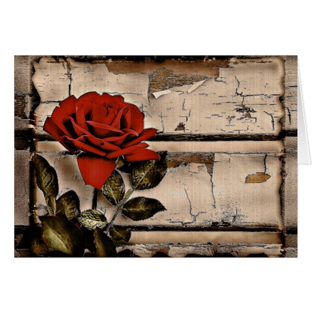 Grunge Not leidendes Barholz Rustikale Rote Rose (Vorderseite (Horizontal))
