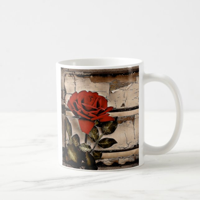 Grunge Not leidendes Barholz Rustikale Rote Rose Kaffeetasse (Rechts)