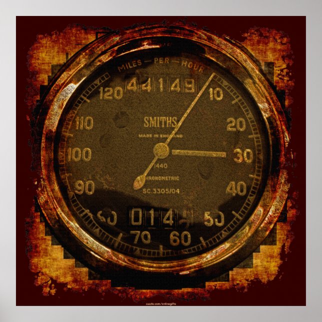 Grunge Old Style Speedometer Auto Art Poster (Vorne)