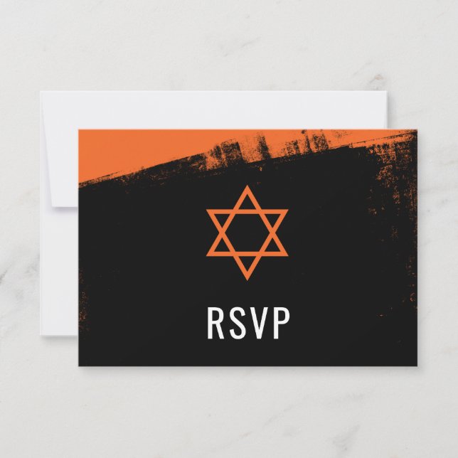Grunge Orange Black Bar Mitzvah UAWG RSVP Karte (Vorderseite)