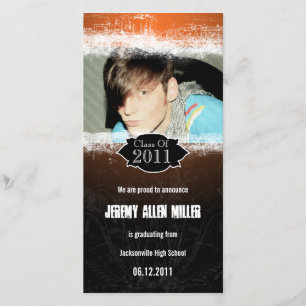 Grunge-orange schwarze Abschluss-Foto-Karte Ankündigung