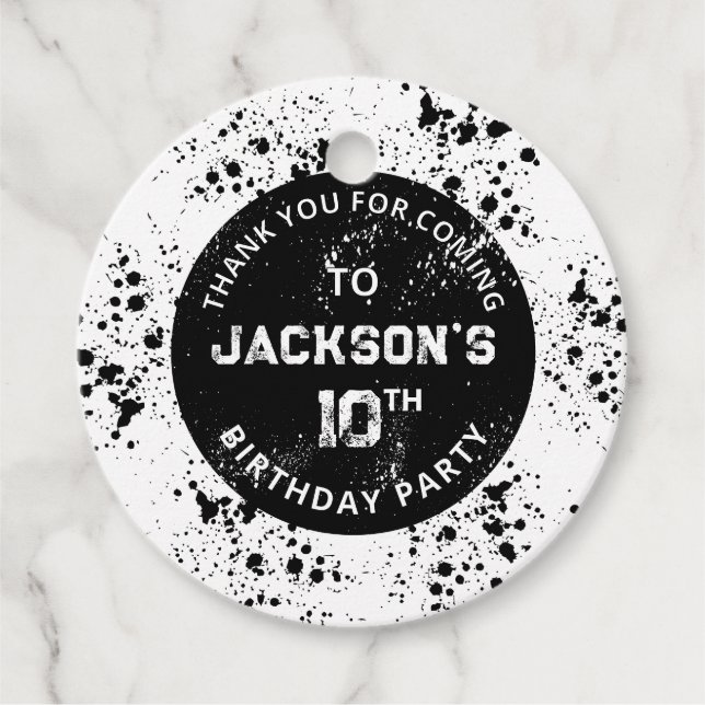 Grunge Paint Splatter Black & White Birthday Geschenkanhänger (Vorderseite)