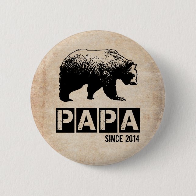 Grunge Papa Bear Seit 2014, schwarz Button (Vorderseite)