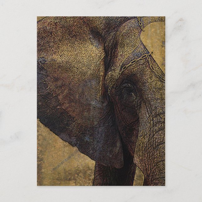 Grunge Parchment Majestic African Elephant Postkarte (Vorderseite)