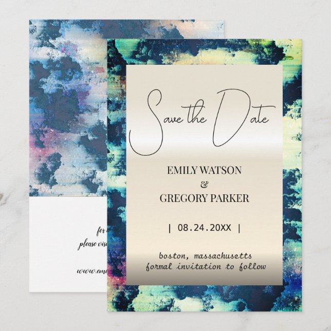 Grunge Patina Vintager Rost Save the Date metallis (Vorne/Hinten)