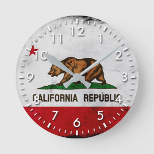 Grunge Patriotic California State Flag Runde Wanduhr