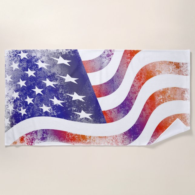 Grunge patriotische fließende amerikanische Flagge Strandtuch (Vorderseite)