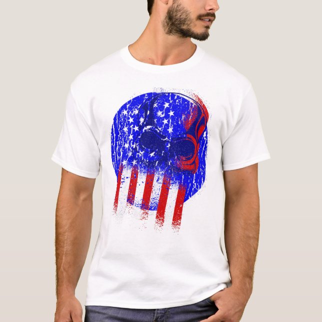 grunge patriotische Schädel-Fahnenkelett T-Shirt (Vorderseite)