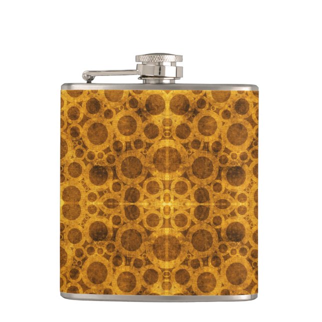Grunge Pattern Steampunk Gold und Brown Flask Flachmann (Vorderseite)