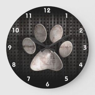 Grunge Paw Print Große Wanduhr