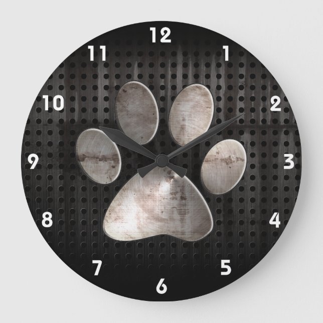 Grunge Paw Print Große Wanduhr (Vorderseite)