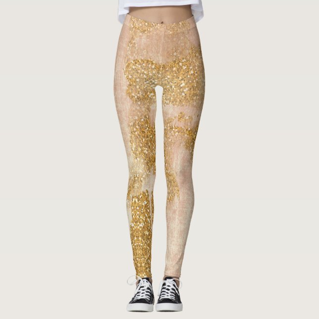 *~* Grunge Pink Gold Glitzer Bedrückt Golden Golde Leggings (Vorderseite)