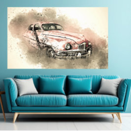 Grunge Pink Vintage Auto Zeitlos Retro Charm Poster