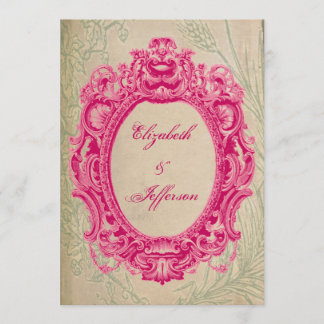 Grunge-Pink Vintage-Rahmen Hochzeits-Einladungen Einladung