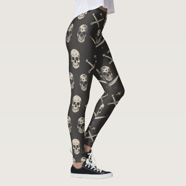 Grunge Pirate Skulls Pattern Leggings (Rechts)