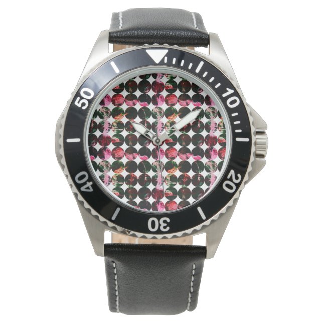 Grunge polka dots Black Red White Abstract. Armbanduhr (Vorderseite)