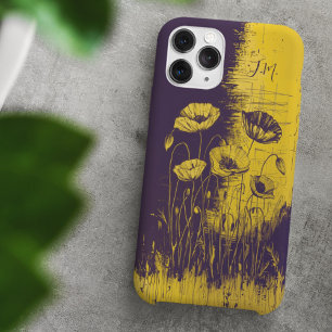Grunge Poppy Gelbe Lila Monogramm-Individuelle Nam iPhone 16 Hülle