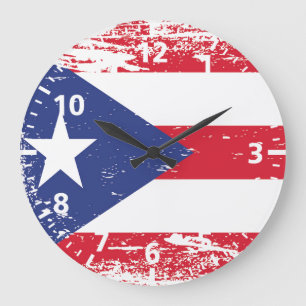 Grunge Puerto Rico Flag Große Wanduhr