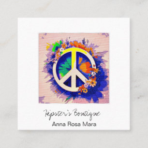 *~* Grunge QR Peace Symbol Floral Boho AP57 Quadratische Visitenkarte