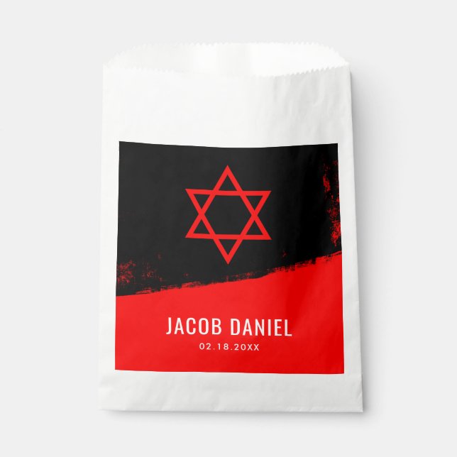 Grunge Red Black Bar Mitzvah Personalisiert Geschenktütchen (Vorderseite)